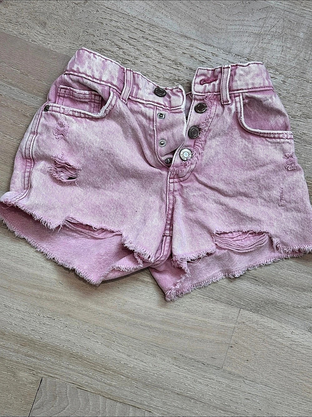 Zara Girls Pink Distressed Denim Shorts Size 10